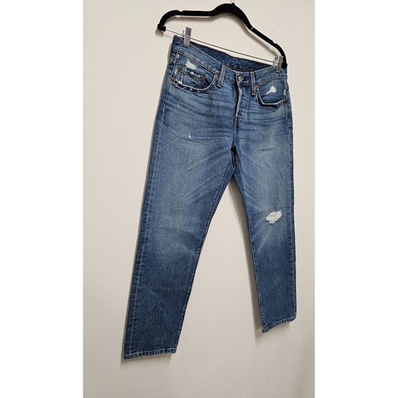 Levi Strauss Womens Tapered Button Fly Distressed Jeans Size 27 - Picture 5 of 9
